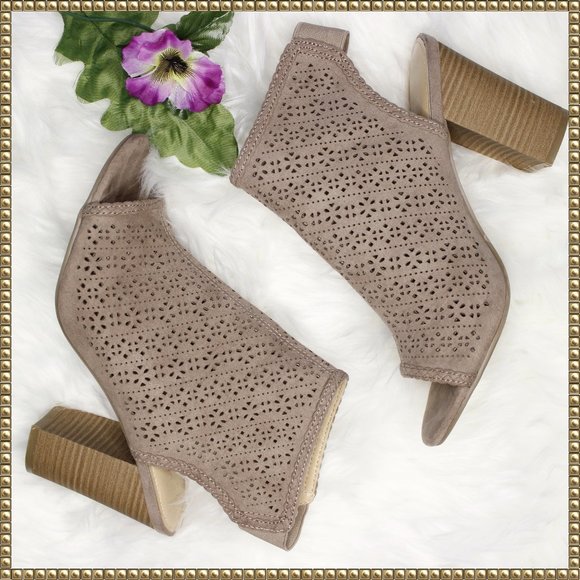 LC Lauren Conrad Shoes - Lauren Conrad Hazelnut / Taupe Perforated Heeled Ankle Booties Size 9